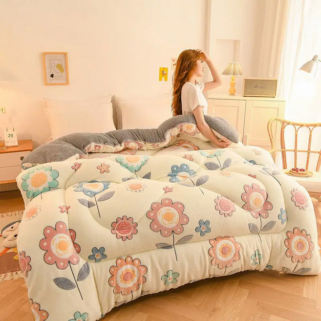 두꺼운 양털 프린트 담요 양면 벨벳 따뜻한 이불 싱글 기숙사 편안한 침구 이불 가을 및 겨울, 09 Style 01