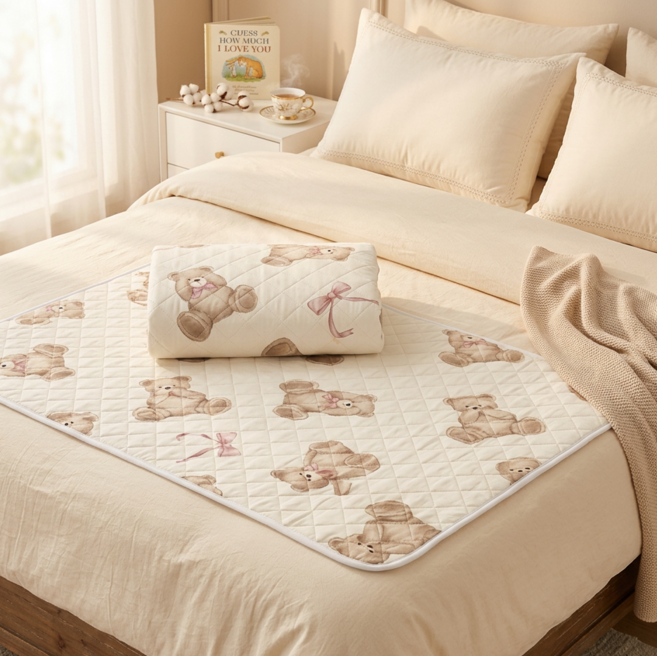 앤아이즈 침대 안심 방수패드 사계절 밤낮 온가족 매트, 곰돌이 베이지