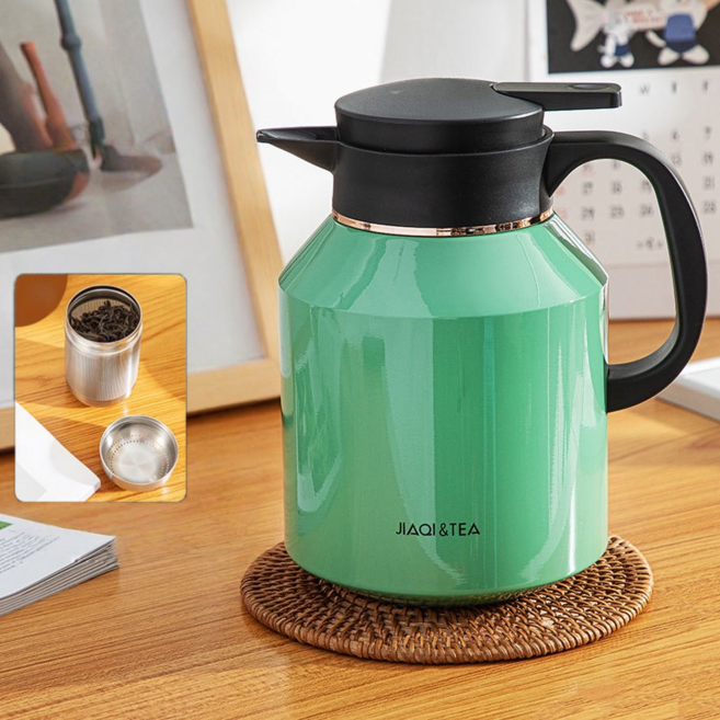 심플 스텐 보온보냉 주전자 가정용 대용량 사무실 탁상용 커피주전자, 녹색, 1개, 1.5L
