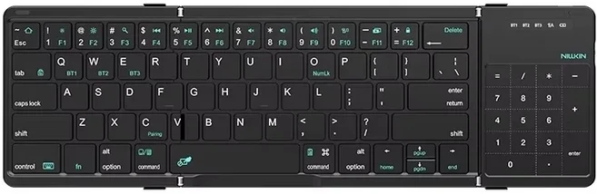 NILLKIN 접이식 블루투스 키보드(터치패드 포함) 큐브 포켓 숫자 키패드(스마트폰용) Windows IOS 안드로이, 02 Black