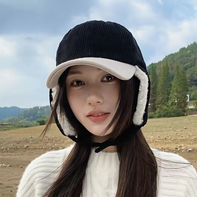 여성 겨울 코듀로이 귀달이모자 따뜻한 안감 방한모자 털귀달이 캡모자 캐주얼 데일리 패션