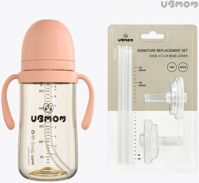 유비맘 PPSU 국민 빨대컵 + 교체세트 6colors, 280ml, 1개, 딸기(빨강)+교체세트