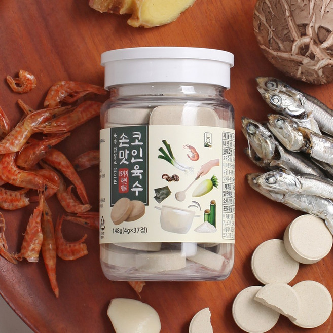 손맛 코인 육수 4g 37정 148g 1개 15가지 국내산 재료를 사용하였습니다.
