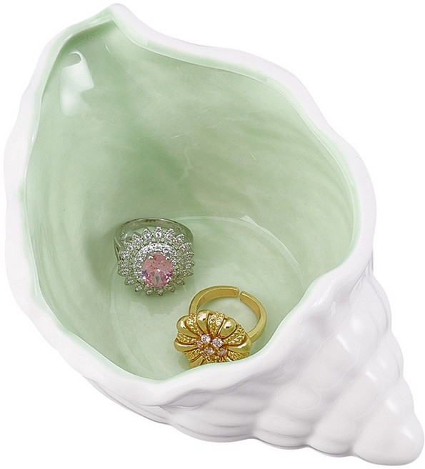 세라믹 재떨이 홈 데코레이션 컨크 쉐입 페일 그린 13.95x9.1x6.6cm