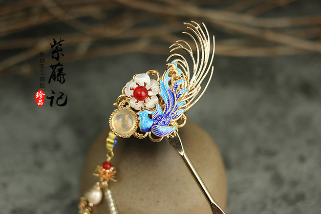 등나무 디자인 칠보 불타는 푸른 머리핀 복고풍 중국 이야기-93579