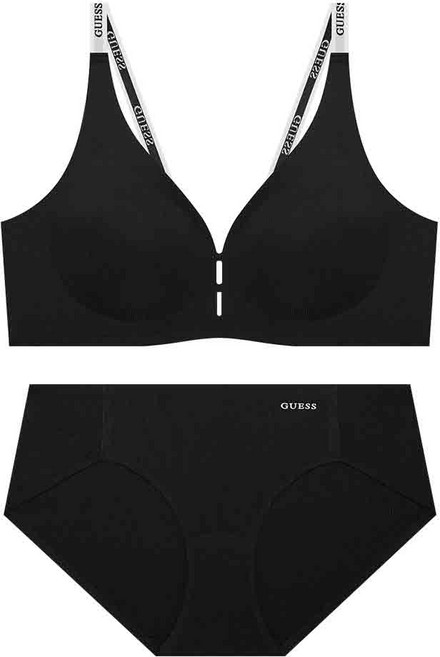 게스언더웨어 센슈얼 글램핏 골지프리컷 브라 팬티 세트 - 블랙