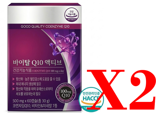 코엔자임Q10 코큐텐 항산화 혈압 혈관 활력 두달치 중년 건강, 2개, 60캡슐