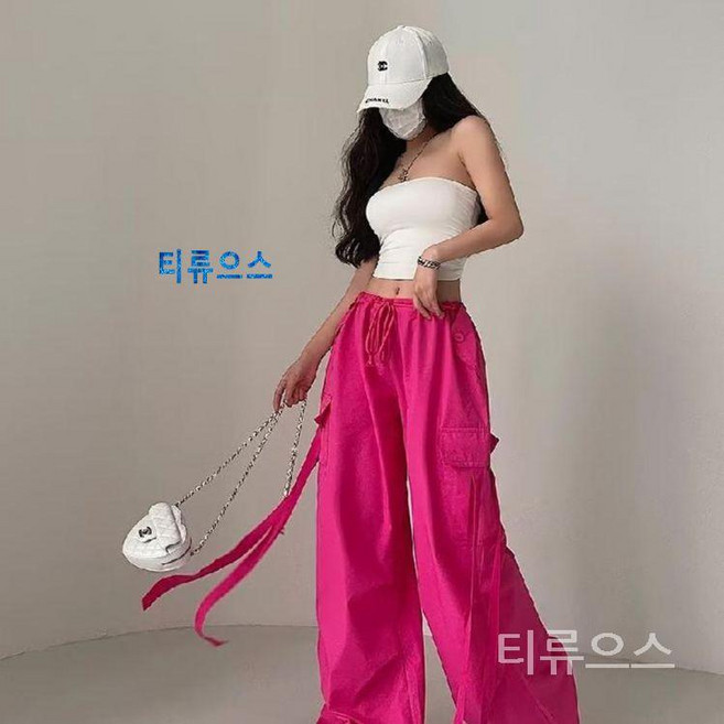 티류으스 여성 블랙 핑크 카고 바지 힙합 댄스 조거 팬츠