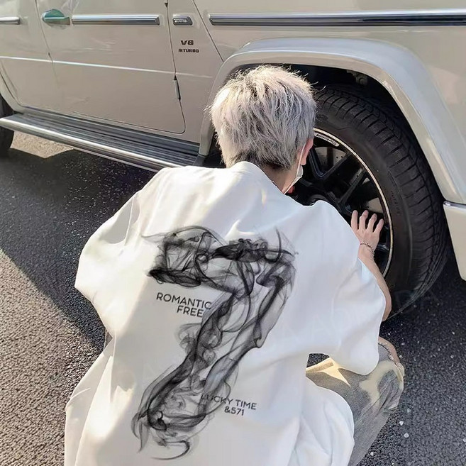 AOKADA 남자 수자 반팔 오버핏 루즈핏 면티 흰티 반팔티 남성 티셔츠