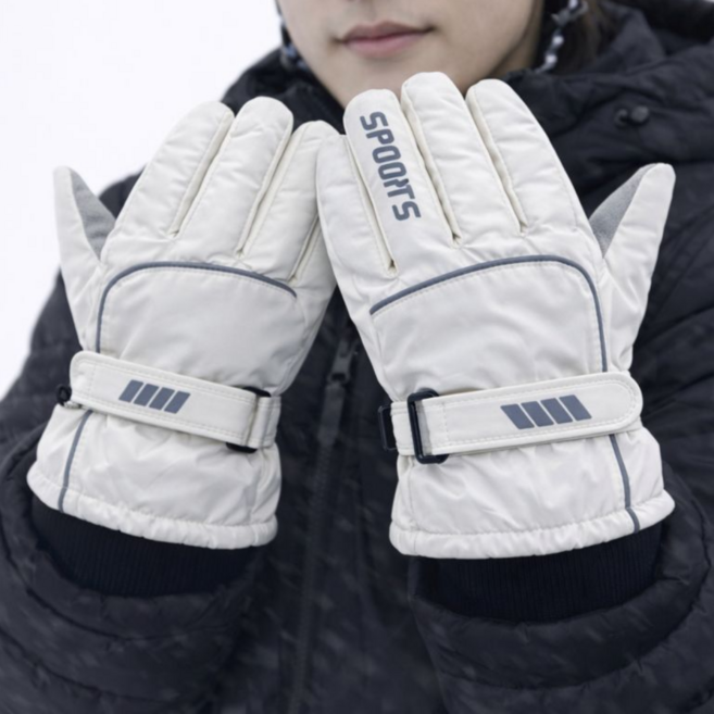 에이샤레 스키장갑 기모 방한 아웃도어 방수, 화이트, 1개
