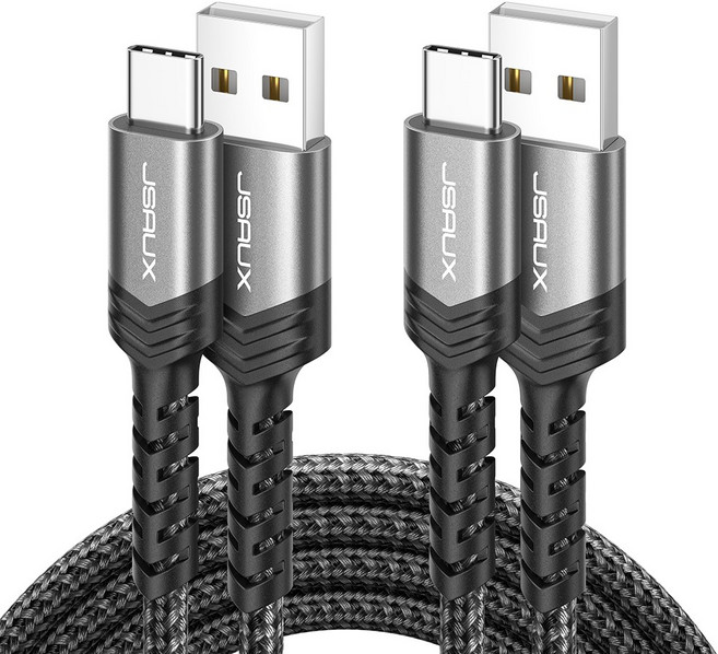 JSAUX USB A to C타입 고속 충전케이블 알루미늄 합금 케이블, 2개, 그레이, 2m