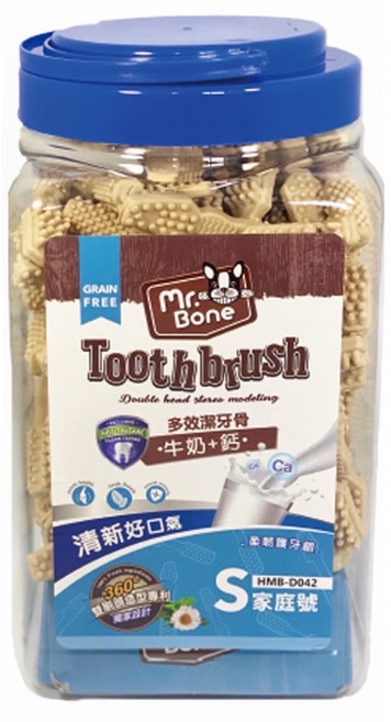 3貓2館 Mr.Bone多效潔牙骨1200g 牙刷型設計 有效清潔牙齒 保持口腔健康, 1個, 桶裝-牛奶+鈣,桶裝M