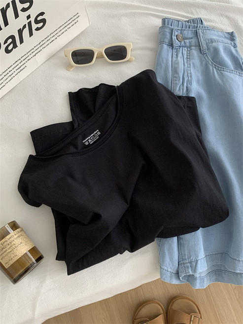 【垂感雪花棉】長袖T恤 打底衫 女裝T恤 韓繫上衣 秋裝 內搭 純色簡約 雙層卷邊圓領 早秋通勤百搭