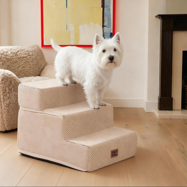EHEYCIGA 직각형 강아지 계단 논슬립 소형견 중형견용 애견계단, 1개, 베이지색