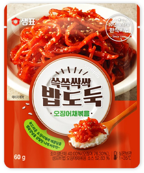 샘표 쓱쓱싹싹 밥도둑 오징어채볶음, 60g, 1개