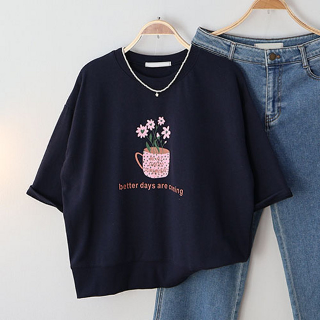 스카이코코 여성 7부 티셔츠 라운드 개나리 맨투맨