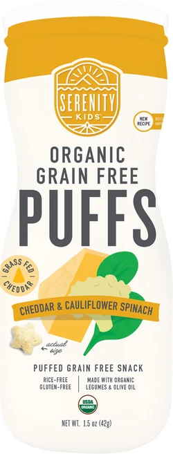 Serenity Kids 유기농 곡물 무함유 퍼프 체다 및 콜리플라워 시금치 42g(1.5oz) Kids (세레니티 키즈), 1 - 쿠팡