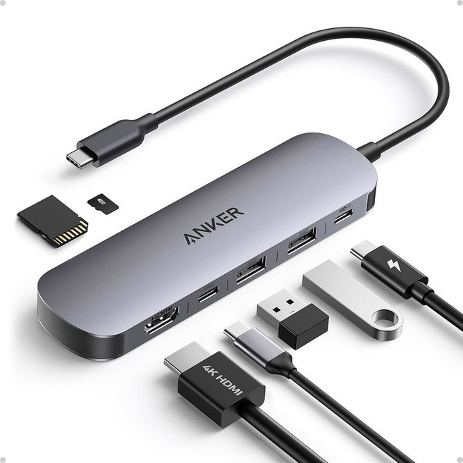Anker USB C 허브 노트북용 7-in-1 멀티포트 어댑터 4K@60Hz to HDMI 스플리터 85W 최대 전력 공급 3xUSBA 및 3.0 데이터 포트 SD/TF, 앵커 USB C 허브 7in1 멀티포트 어댑터 노트북용, 1개