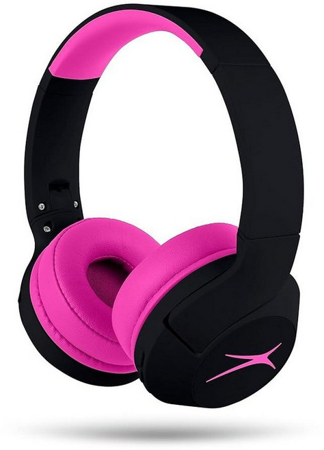 Altec Lansing Kid Safe 노이즈 캔슬링 무선 헤드폰 15H 배터리 85dB 볼륨 제한 접이식 디자인 강력한 사운드 액티브 노이즈 캔슬링 만 7세 이상, 블랙아웃 팝 핑크