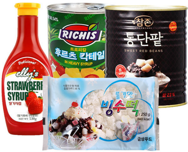 팥빙수재료 패밀리A 세트/팥/후루츠/빙수떡/딸기시럽, 1개, 250g