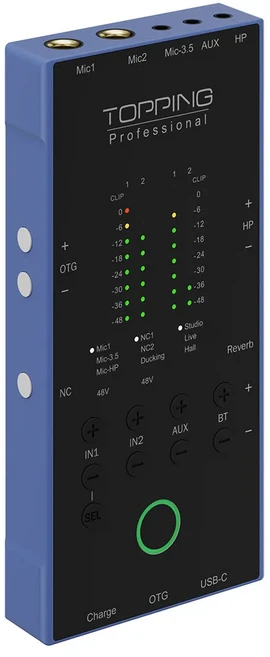 TOPPING M62 휴대용 오디오 인터페이스 듀얼 스마트폰 연결 AI 노이즈 감소 및 게이트 EQ 리버브 덕킹, 03 Blue