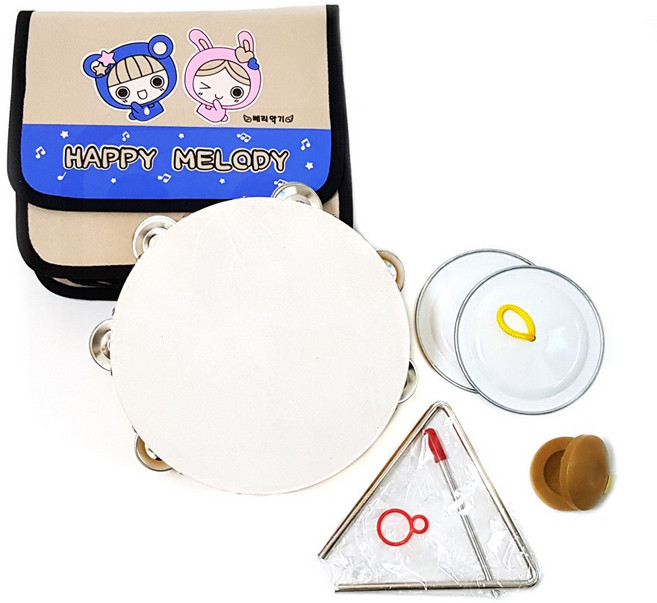 베리악기 어린이 리듬 악기 세트 가방 케이스 VAR-2201 타악기 트라이앵글 캐스터네츠 탬버린 심벌즈, 1개