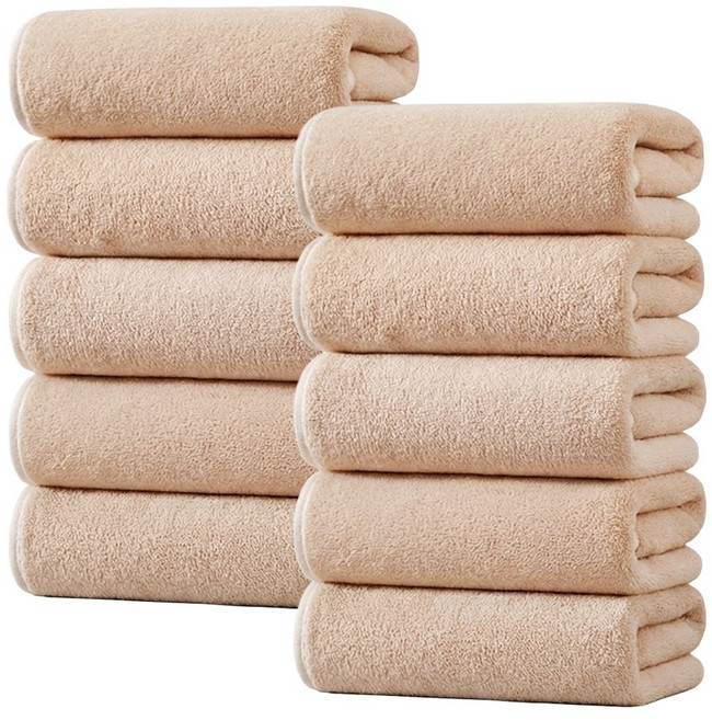 Ahomeone 수건 흡수 항균 수건 보풀방지 부드러운 호텔 타올, 베이지, 5개