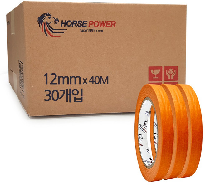 홀스파워 마스킹테이프 인테리어 자동차보수 오렌지 12mm x 40M, 30개