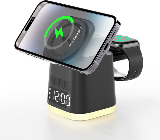 Bolt wave 아이폰/iWatch/Galaxy Watch 15w 6 in1 자석 무선 충전기, 블랙, 1개