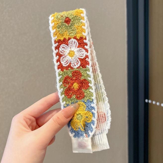 니트 자수 헤어밴드 앞머리 고정 찍찍이 머리카락 고정패드