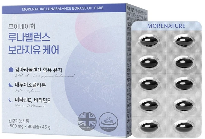 모어네이처 루나밸런스 보라지유 감마리놀렌산 대두이소플라본 90캡슐, 90회분, 1개 - 쿠팡