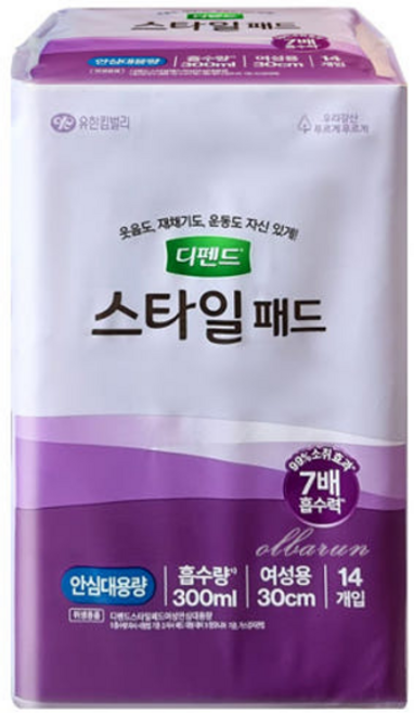 디펜드 여성용 스타일 패드 여성 초슬림 안심대용량 성인기저귀/패드, 14개입, 1