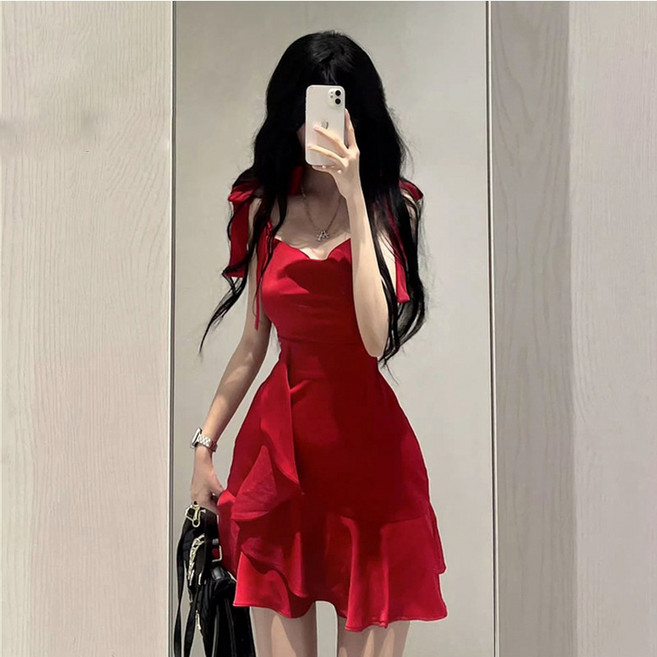 여자 언발 섹시 바캉스 나시 원피스 A라인 하객 셔링 슬림핏 미니원피스