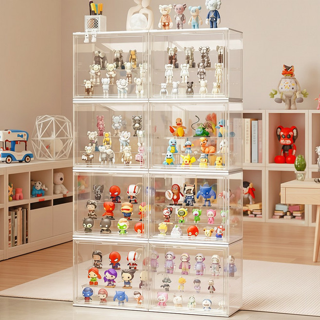 Curious Pony 피규어 장식장 투명 아크릴 케이스 탈부착 가능한 계단형 선반, 4개