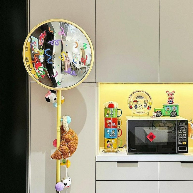 스탠드 볼록 거울 북유럽풍 골목길 포토존 반사경 미러, 조합 45cm 백 옐로우 직접 도장+레몬옐로우