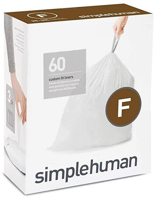 136902 Simplehuman Code H 60개 정품 Odorsorb 맞춤형 핏 라이너 디스펜서 팩의 드로스트링 냄새 흡수 쓰레기 봉투 30-35리터 / 8-9갤런, 코드 F