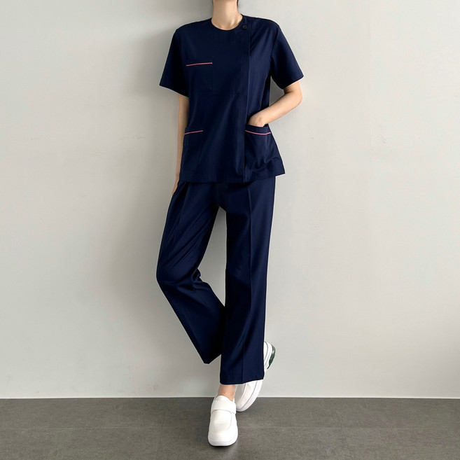 올유니폼 배색핑크 앞지퍼 스판 수술복 스크럽복 유니폼세트 간호사복 간호복 실습복 병원유니폼