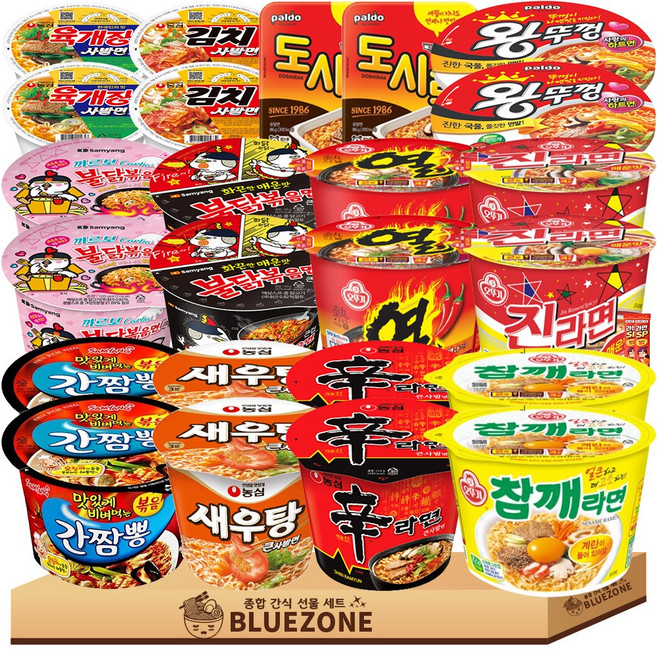 컵라면 큰사발 용기라면 12종 24개입(불닭2 까르보불닭2 간짬뽕2 육개장사발면2 김치사발면2) (신2 새우2 진매2 열2 참깨2 왕뚜껑2 도시락2), 24개