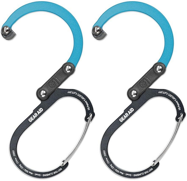GEAR AID HEROCLIP 카라비너 클립 및 후크 (스몰) 지갑 유모차 백팩용 블랙 앤 블루 2팩, GEAR AID HEROCLIP 카라비너 클립 후크 스