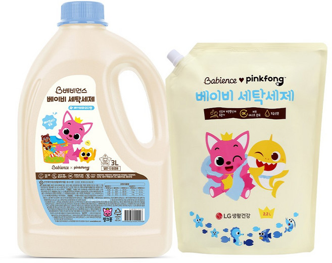 베비언스 핑크퐁 베이비 세탁세제 본품 3L 1개+리필 2.2L 1개, 1개
