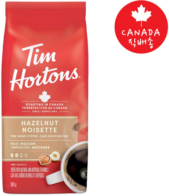 캐나다 팀홀튼 Tim Hortons 100% 아라비카 헤이즐넛 미디엄 로스트 분쇄 원두커피 300g l 캐나다 직배송, 1개