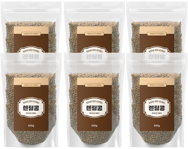 브라운 렌틸콩 캐나다산 렌틸 잡곡, 6개, 500g