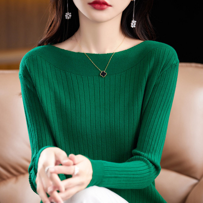 여성 라운드 일자넥 울 스웨터 SH407