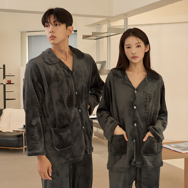 Dosi 情侶款貂皮長袖領睡衣套裝 D-9206