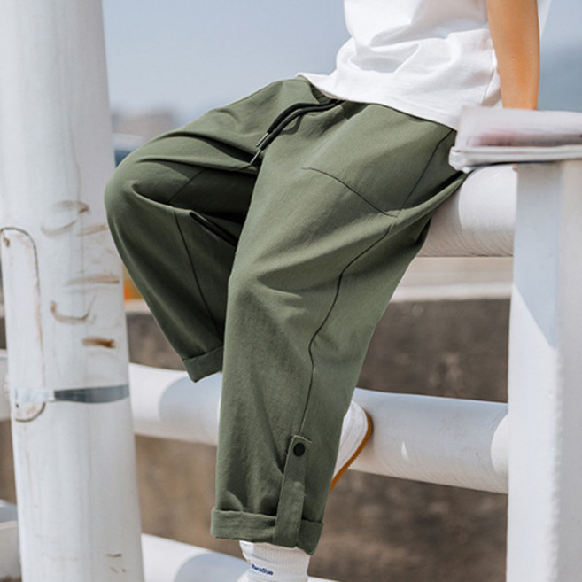 데일로엔 남자 밴딩 바지 와이드 팬츠 스트링 데일리 면 팬츠