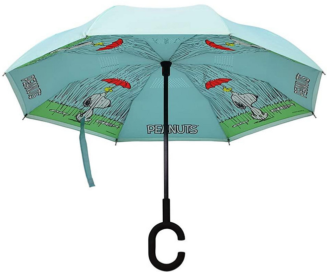 Blue Peanuts 우산 - 스누피 및 우드스톡 디자인 지름 111.8cm(44인치) 방풍 쉬운 보관 블루 피너츠 컴팩트