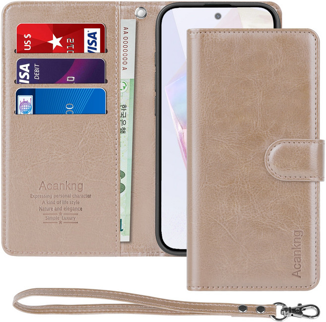 아칸크 삼성 갤럭시 A35 (SM-A356N)가죽 다이어리 지갑 케이스+ 핸드 스트랩 세트