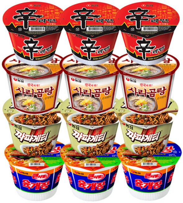 [간식팩토리]신라면큰3+사리곰탕큰3+육개장큰3+짜파게티큰3개 총12개, 12개