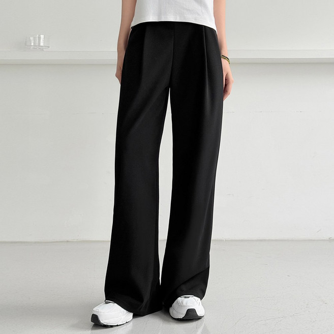 제제룩 여성용 일자 와이드 스판 밴드 핀턱 팬츠 바지 빅사이즈까지