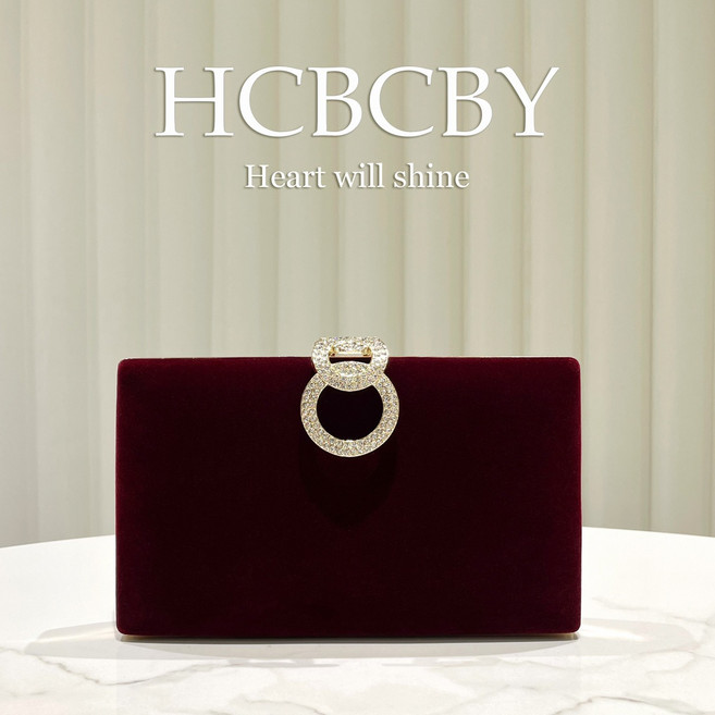 HCBCBY 絲絨鑽石環扣手拿包 絎縫設計 19.5cm